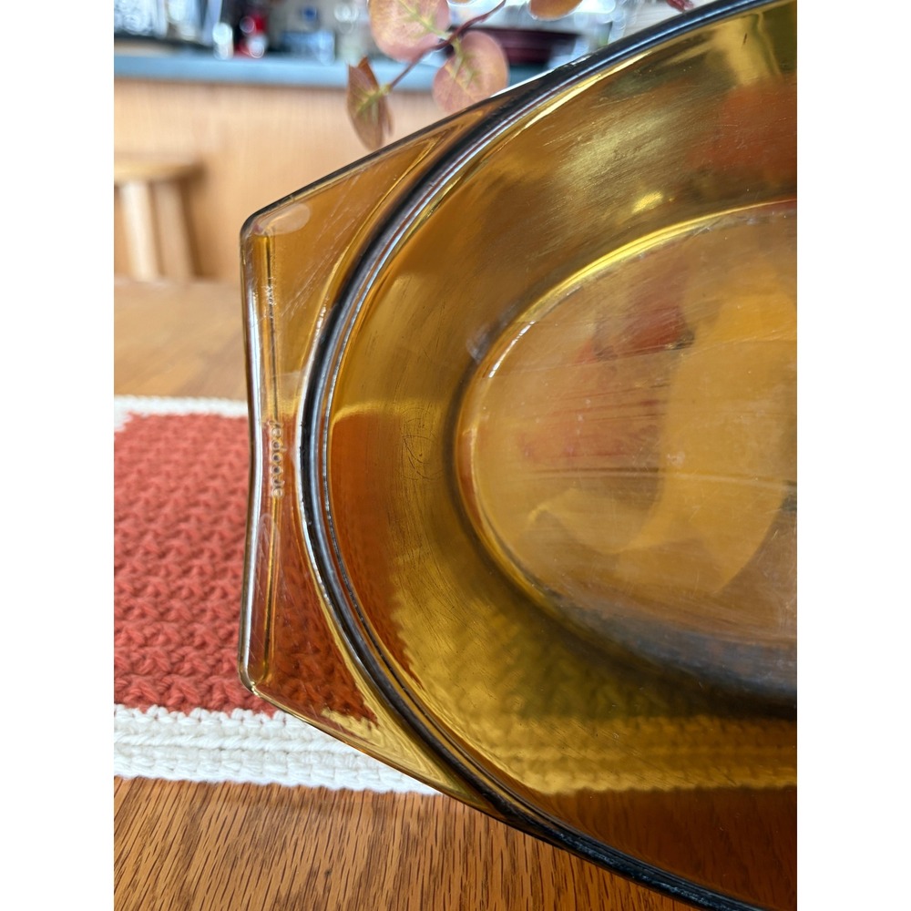 Arcopal Arcoroc France Amber Ovl Glass Baking Dish 12" Vintage Ovensafe Bakeware - Picture 9 of 9